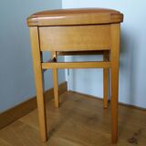 Wooden and faux leather shoe shine chest stool