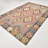 7x10 Multicolor Vintage Kilim Rug, Pattern Kilim Rug, 207x311 cm