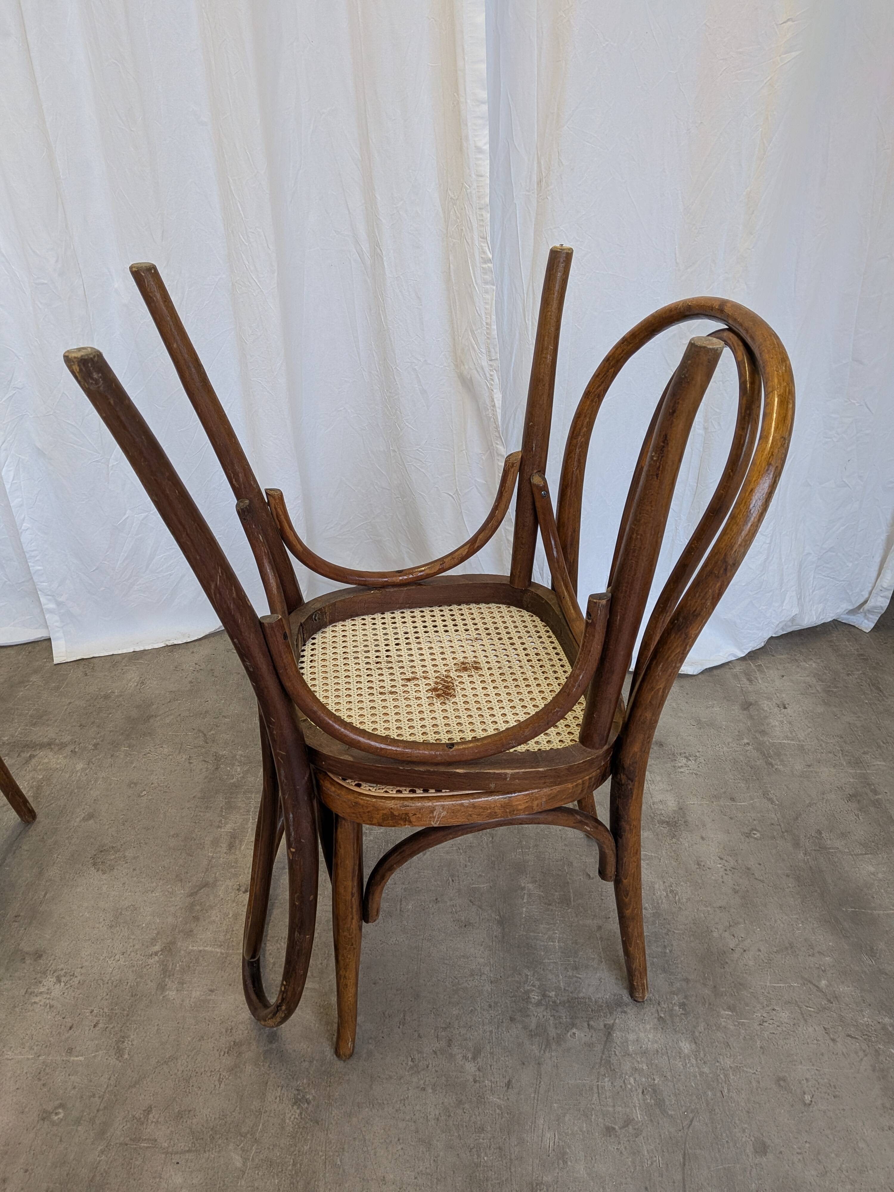 Set of 4 Vintage Thonet Style Dining Chairs: Bentwood Cane Seat, 1970s Bist
