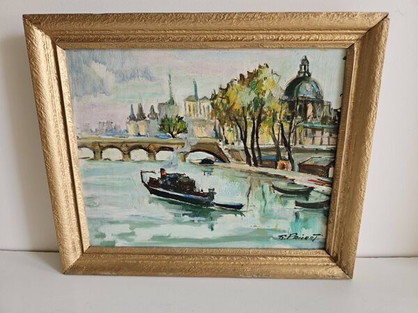 Tableau Huile sur Toile Paris sur la seine -  signé Raphael Pricert 1903 -