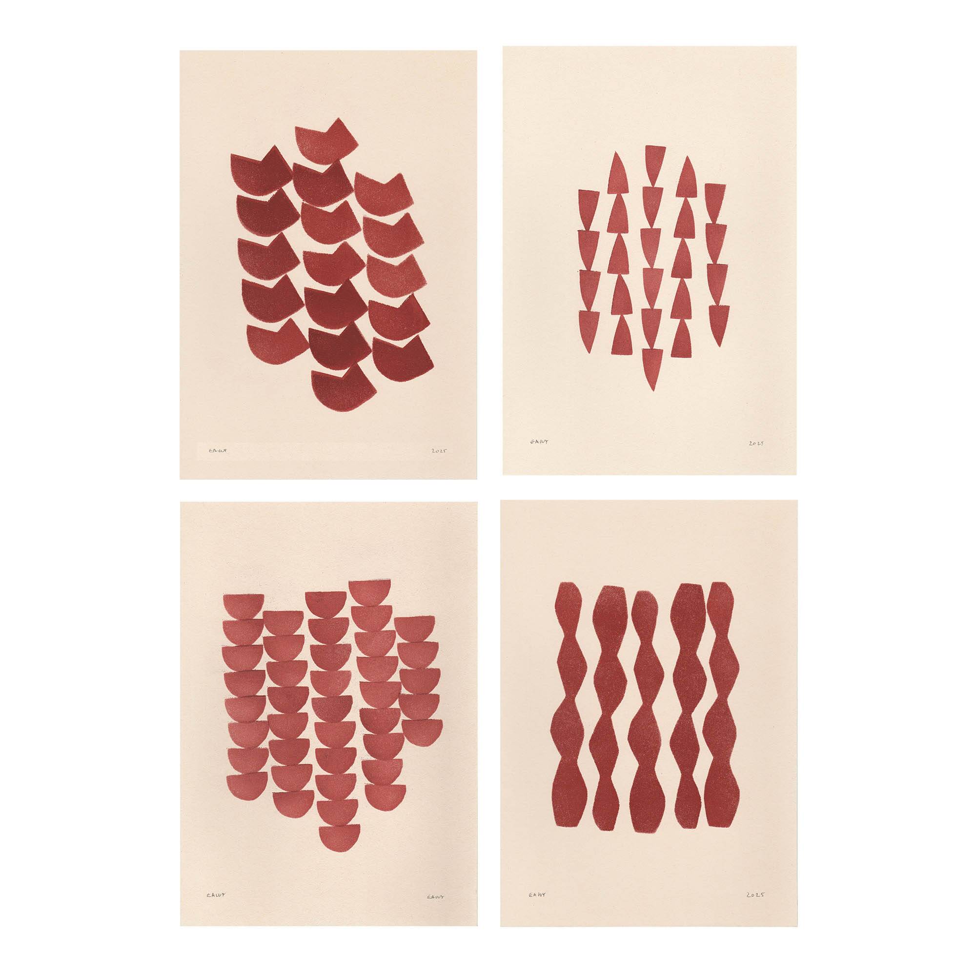 Collection de 4 peintures acryliques sur papier signées Eawy