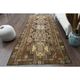 1970s Vintage Turkish Hand-Knotted Wool Cotton Brown Runner Rug 150x390