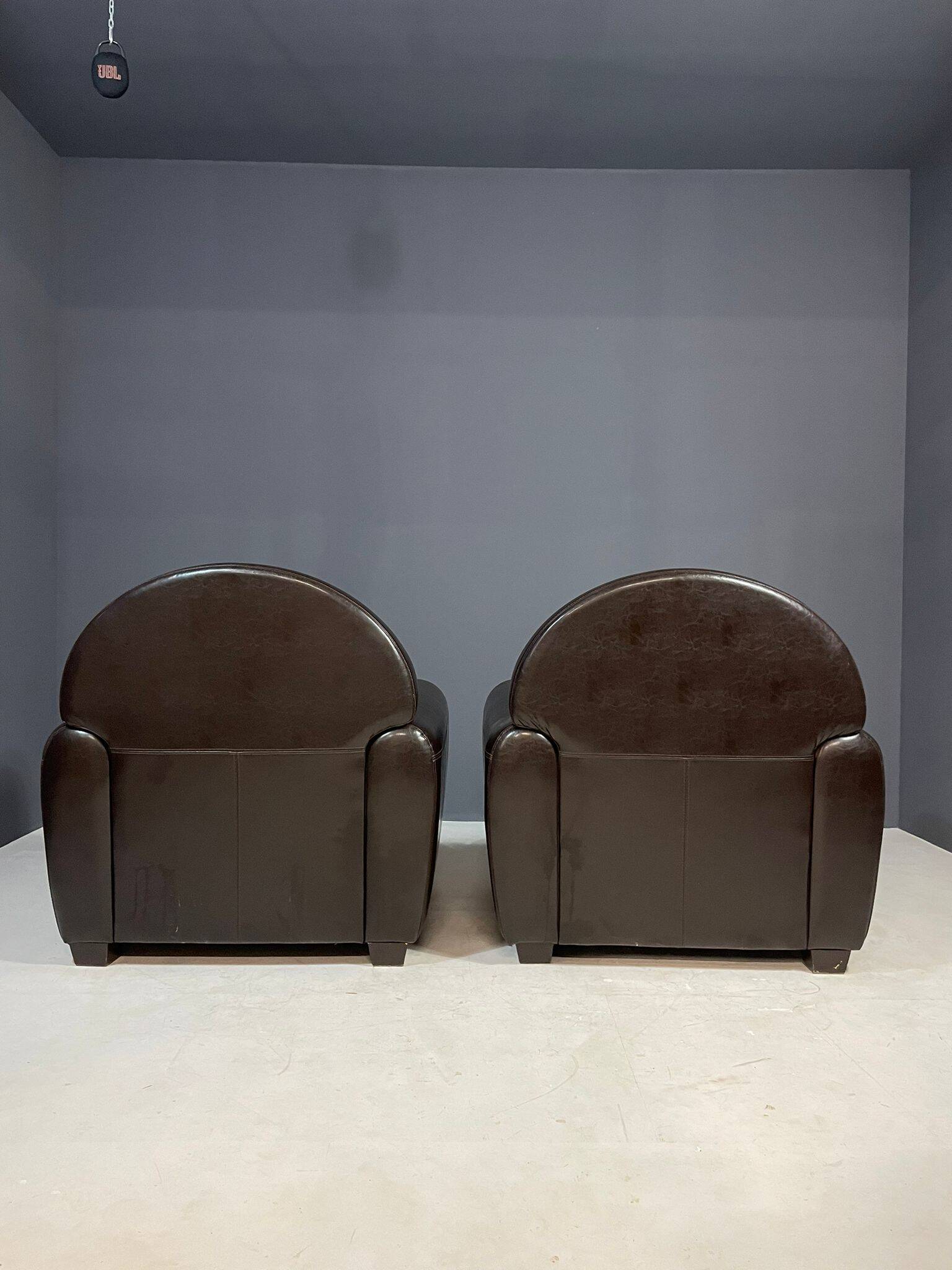 Pair of leather armchairs in French Art Deco style, 1970s