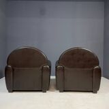 Pair of leather armchairs in French Art Deco style, 1970s