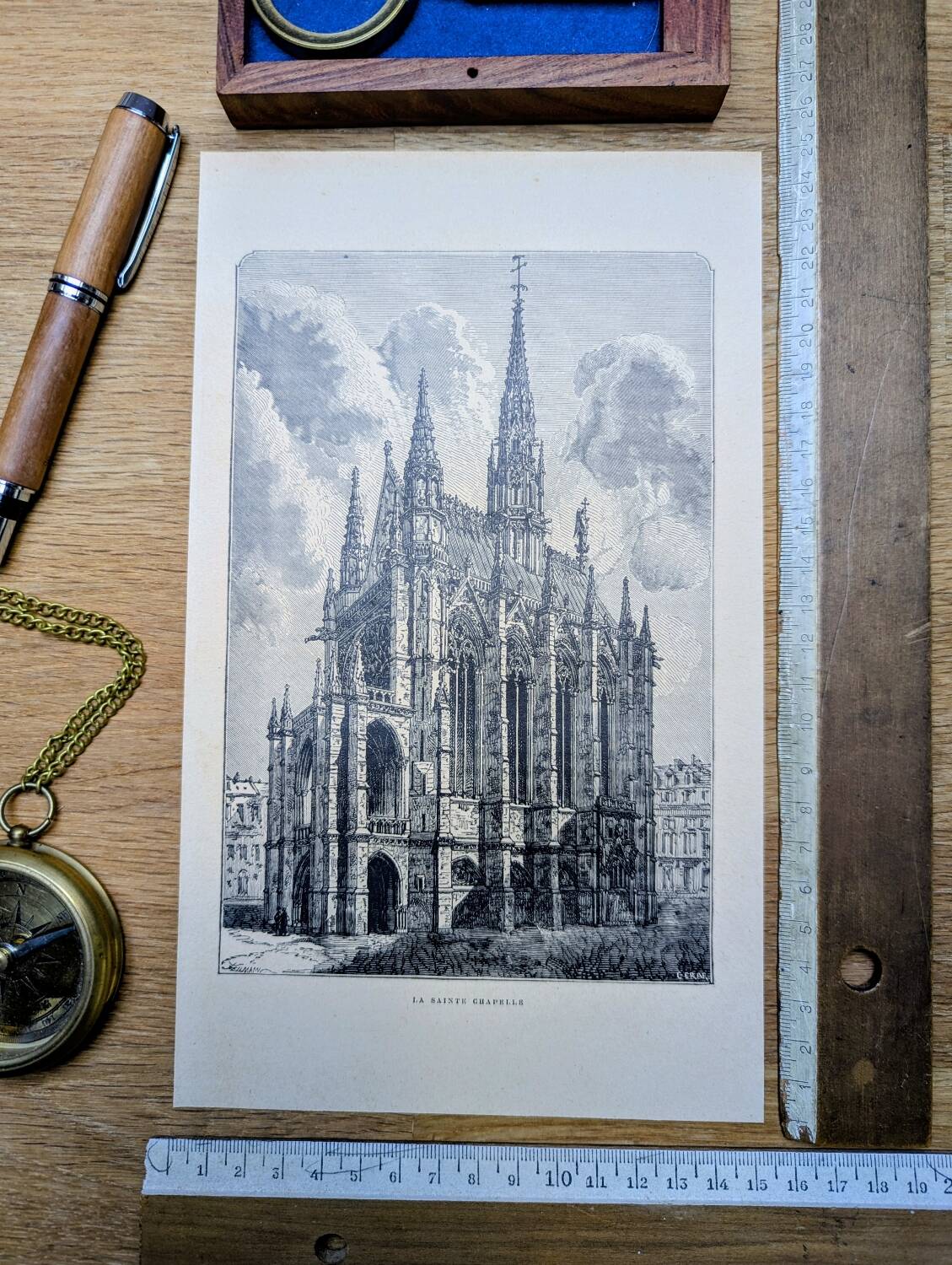 The Sainte-Chapelle, Paris, vintage engraving 1906. Authentic.