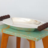Silver plated metal hollow dish and mahogany handles