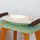 Silver plated metal hollow dish and mahogany handles