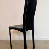 Lot 6 black leather chairs Italian design 80s Cattelan Italia vintage Lara model