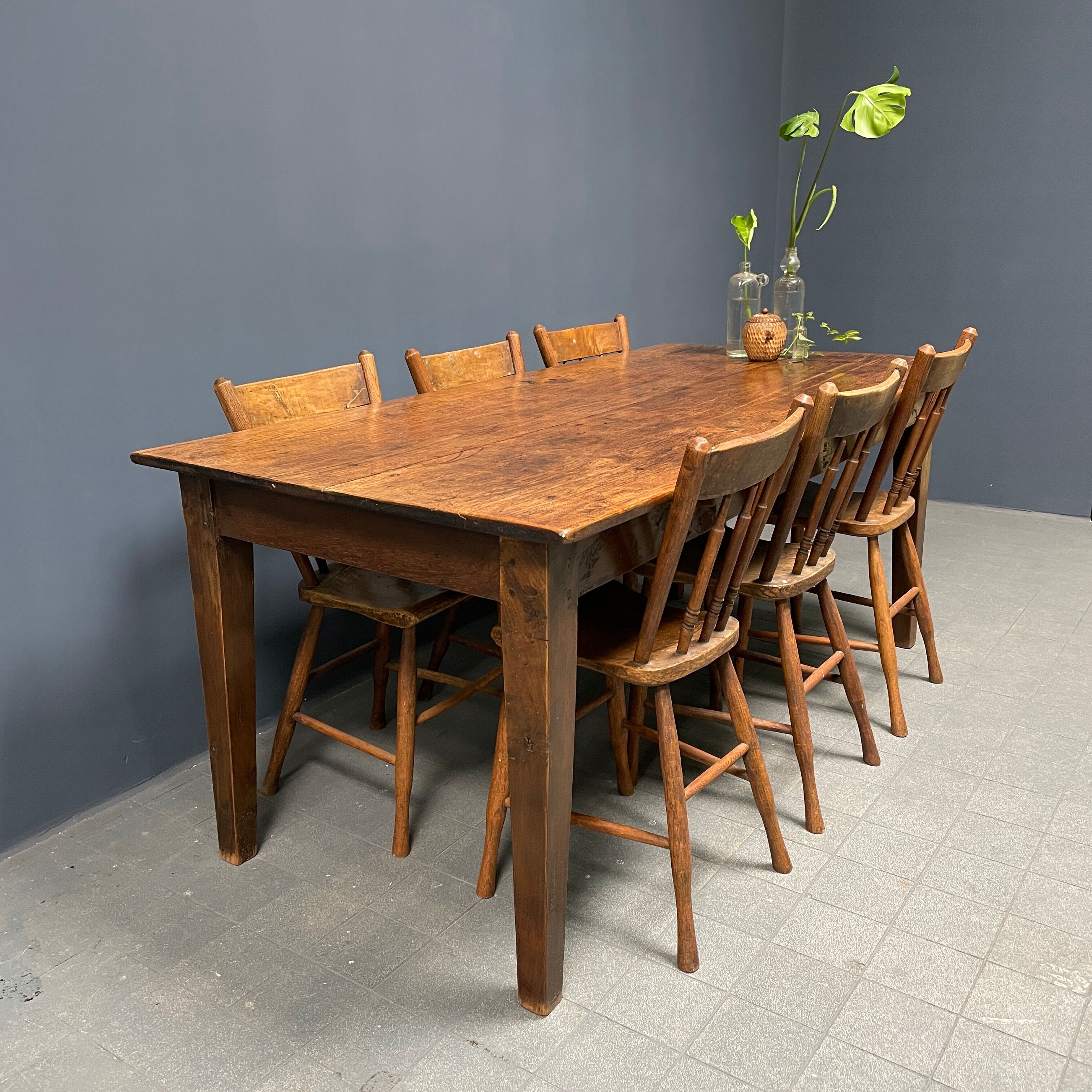 Rustic french farmhouse dining table made of oak and elm
