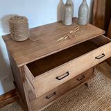 Commode en chêne brut, pieds compas, années 50