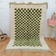 Berber carpet beni ouarain checkerboard white and green tiles wool, 270x170 cm