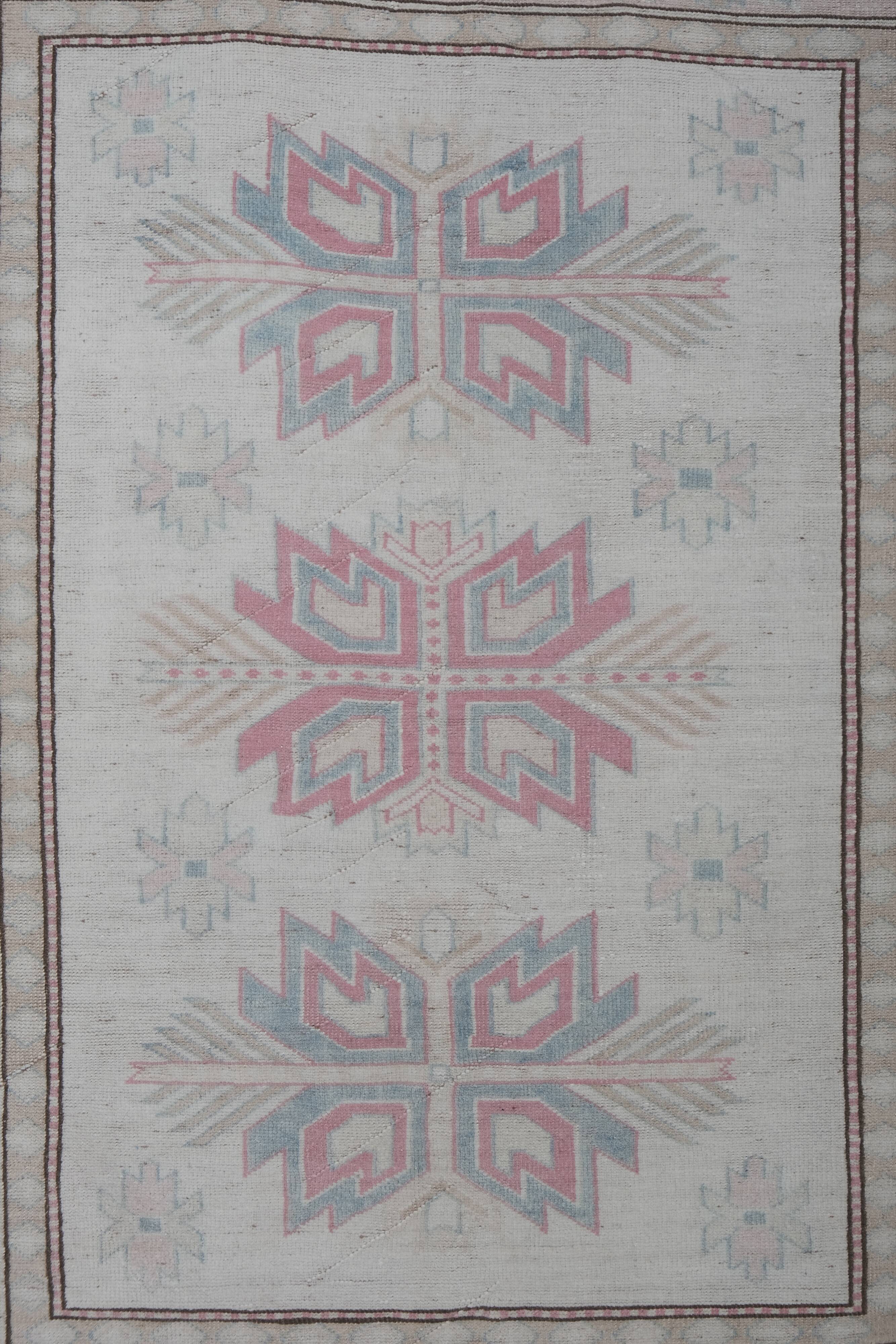 Decorative soft muted color turkish oushak rug, living room rug 5'11'' x 7'3''