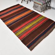 4x8 Brown & Blue Turkish Vintage Kilim Rug 139x245Cm SK 2314