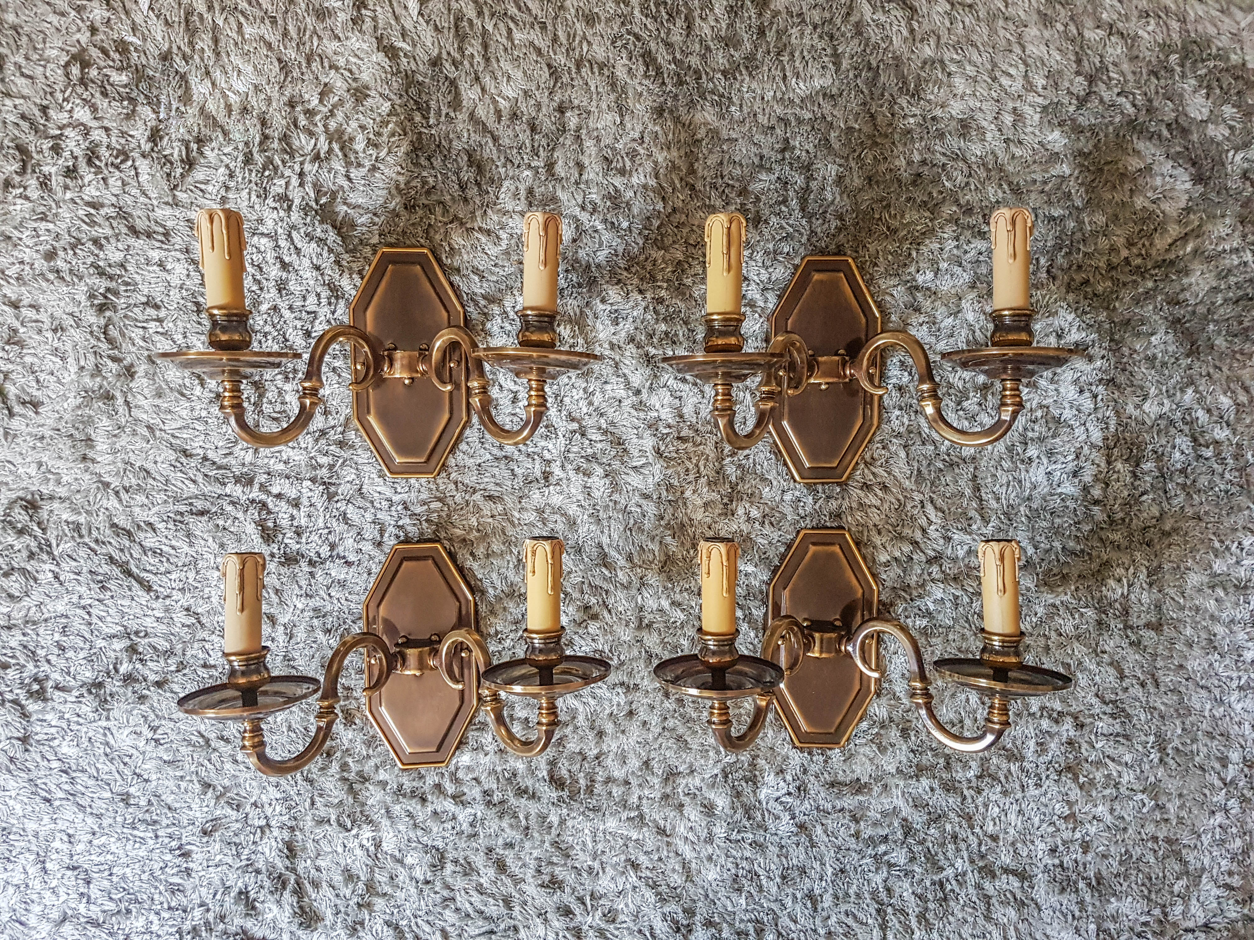 Pair of metal and bronze wall wall light 2 fake candles