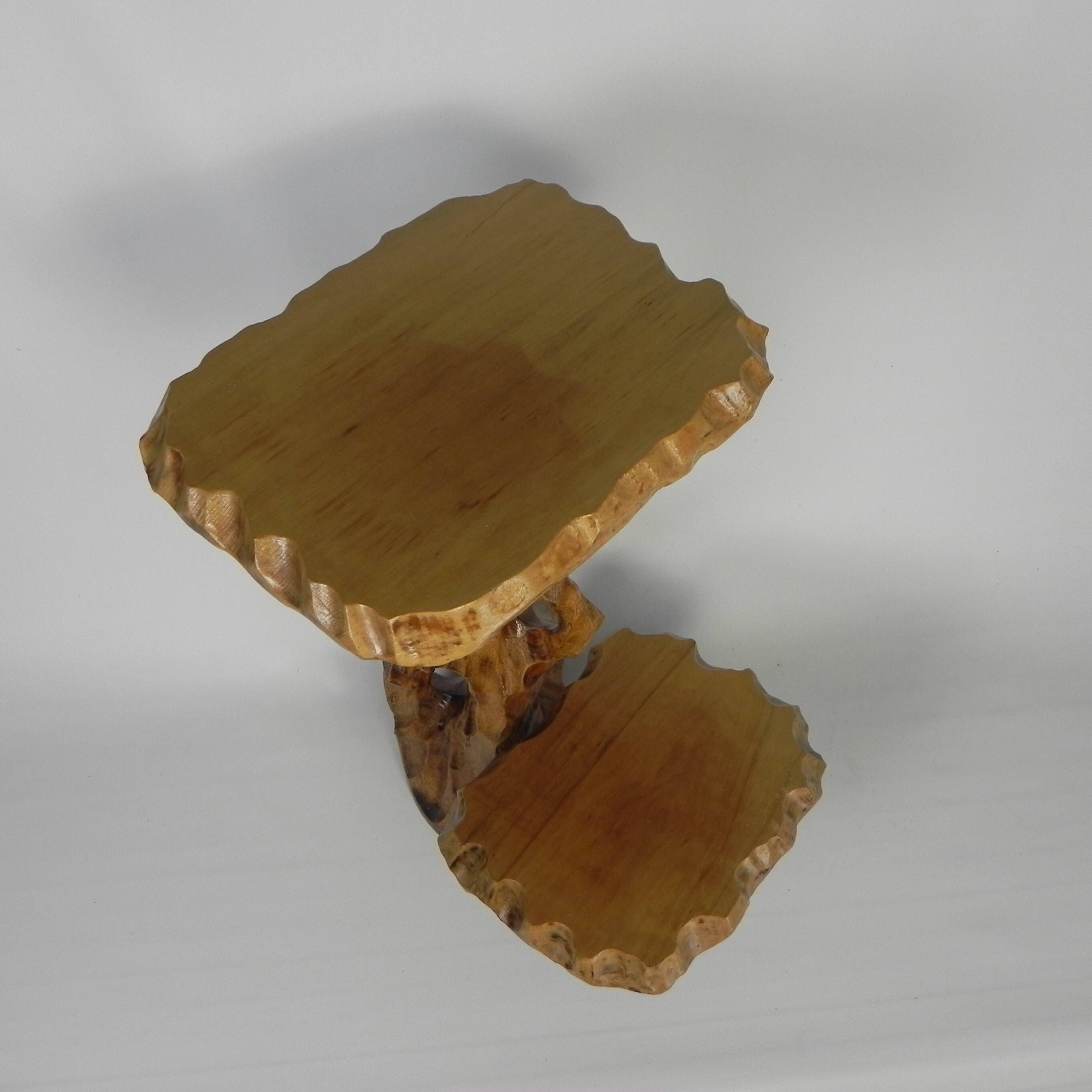 Plant table with 2 shelves, vintage wooden sculpture, USA 1950s