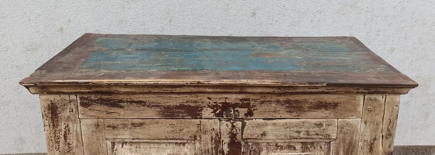 Old wooden wardrobe beige / pale yellow façade