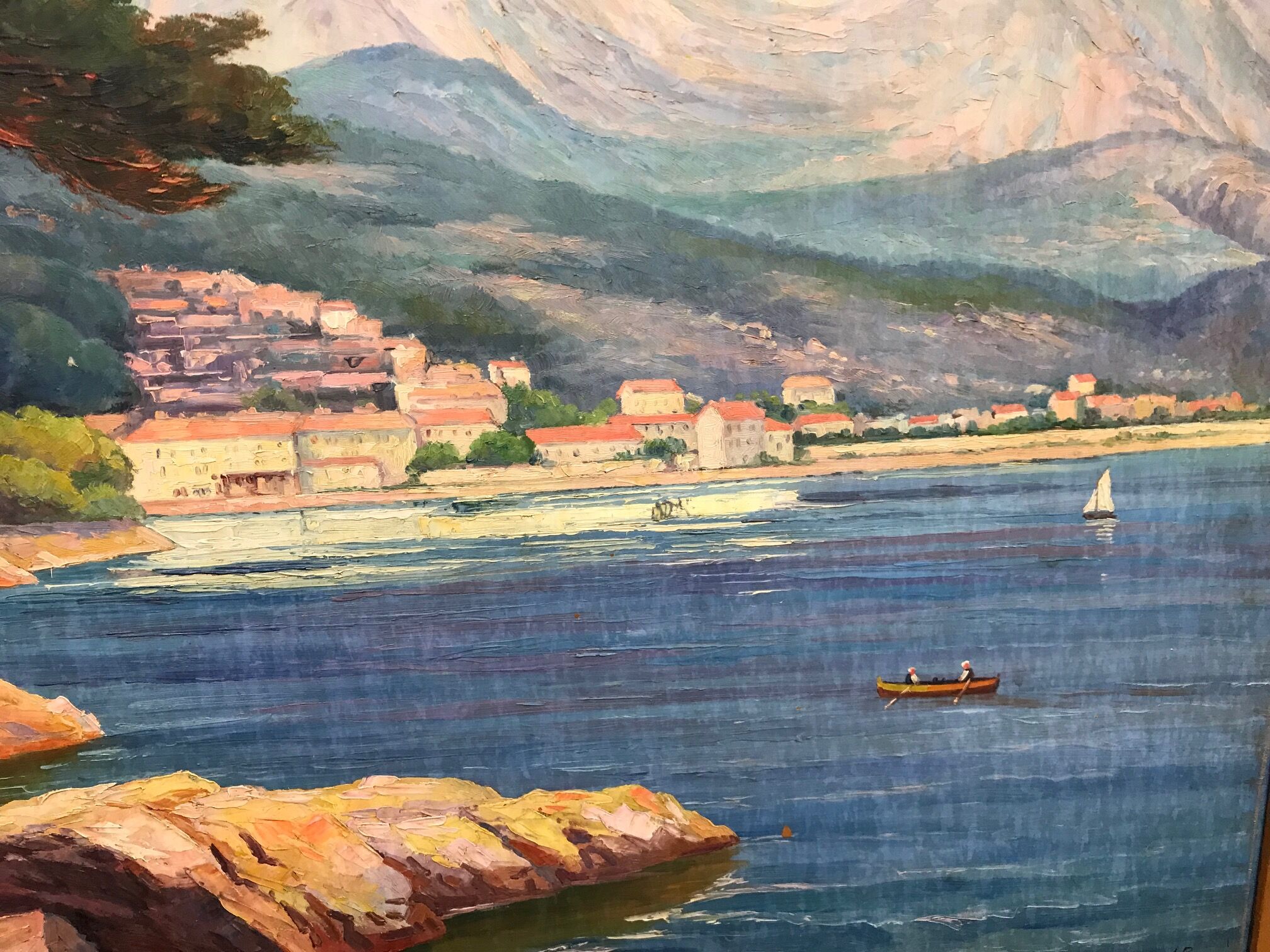 MANANT JEAN BAPTISTE OIL PAINTING SIGNED. SMALL MEDITERRANEAN PORT COTE D'AZUR
