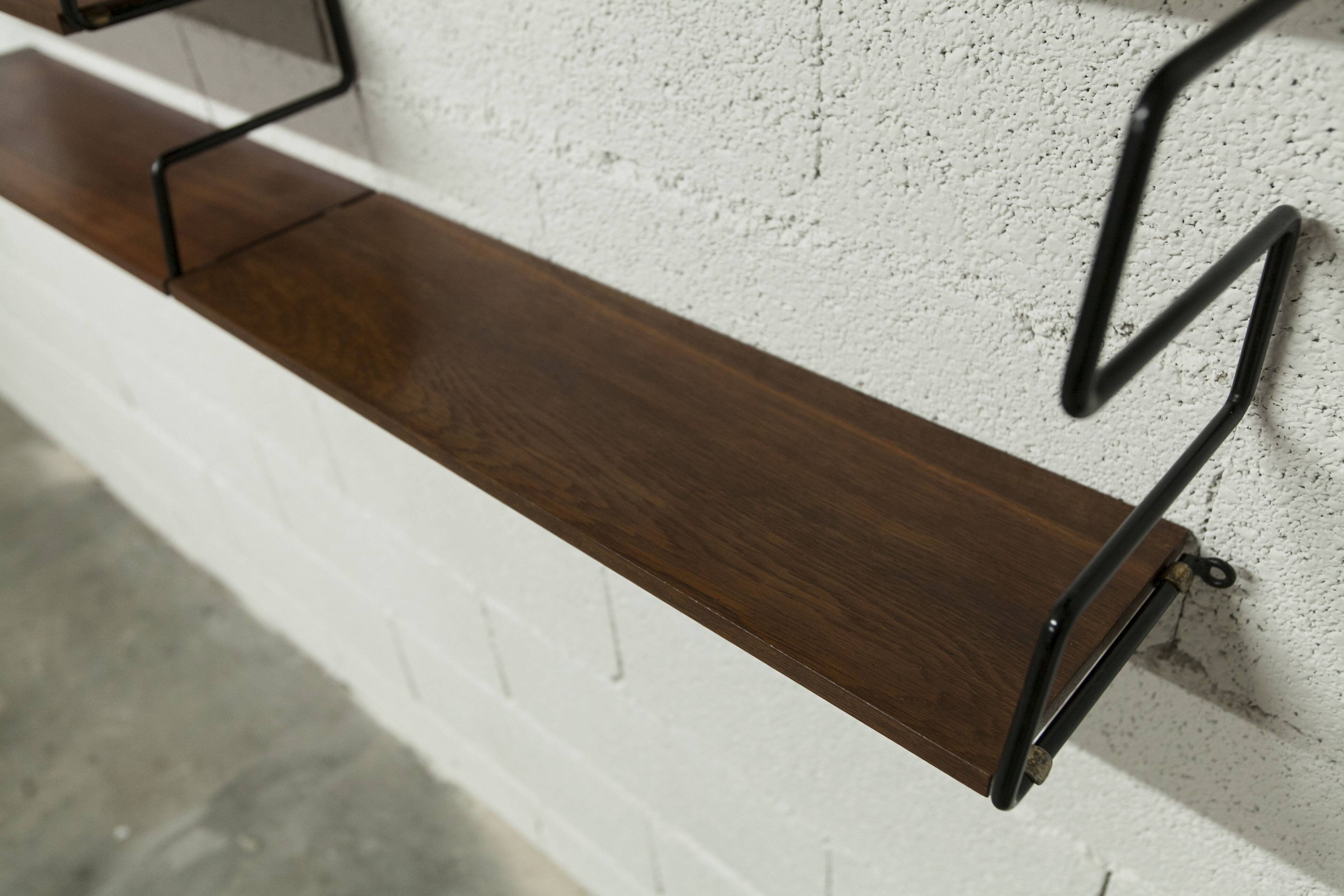 Zigzag string shelf 3 black ladders 5 teak shelves 1950