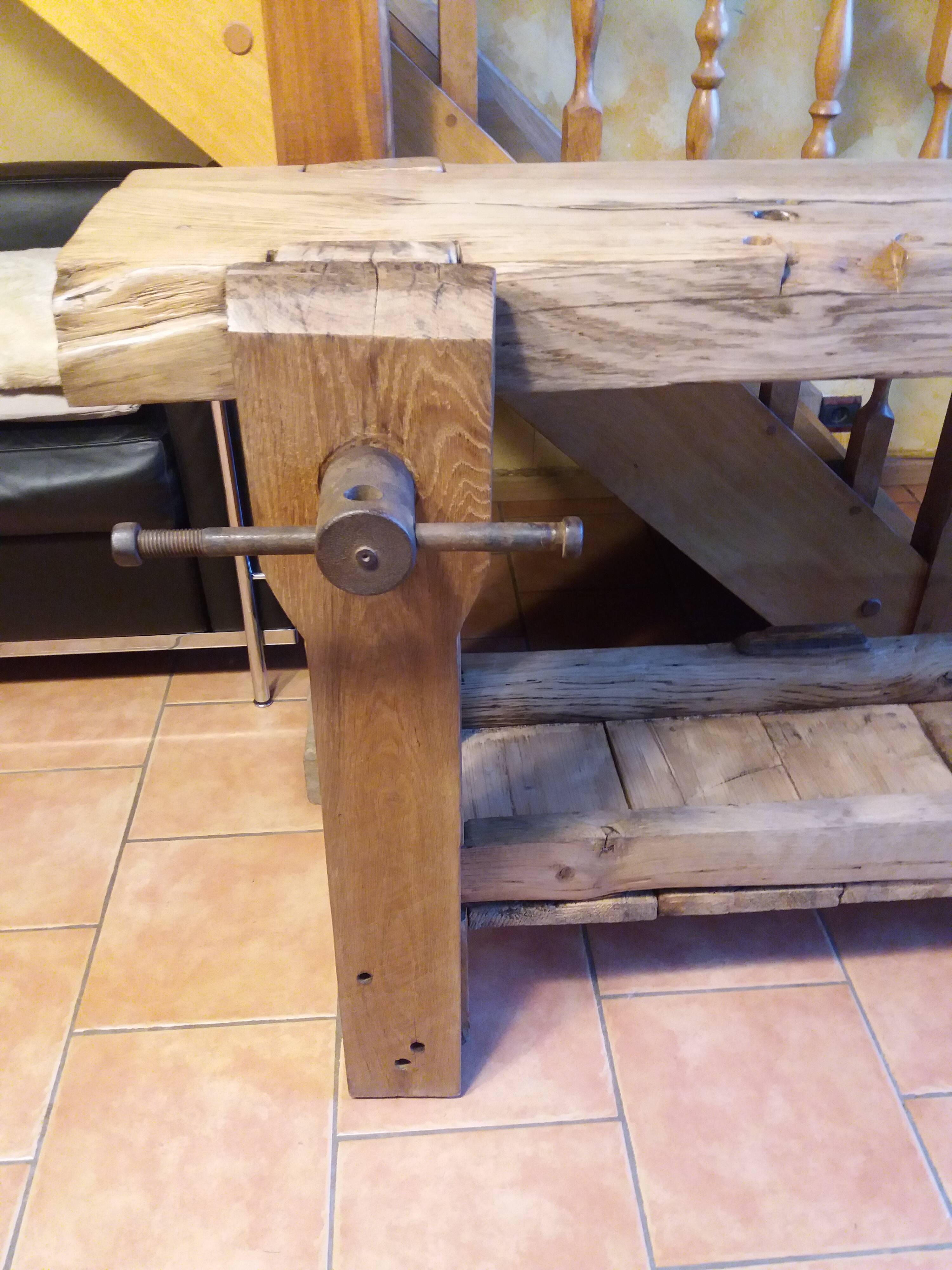 Antique Burgundian workbench in light oak