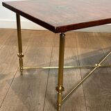 Neoclassical style brass coffee table with lacquered top depicting chinoiserie scenes, attributed to Maison Jansen