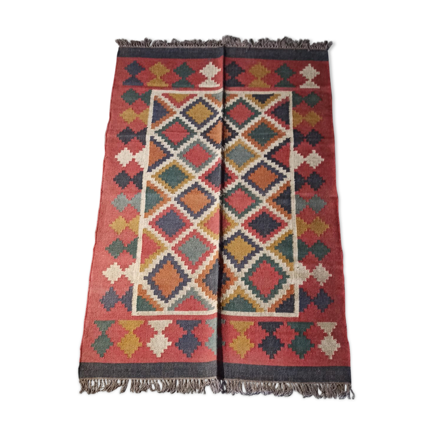 Tapis kilim en toile de jute et coton - 120cm x 180cm
