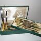 Complete 2-tiered housewife 12 table knives and 12 cheese table knives horn handle