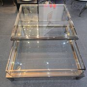 Sliding top coffee table – 70s design – chrome & glass – 108 cm