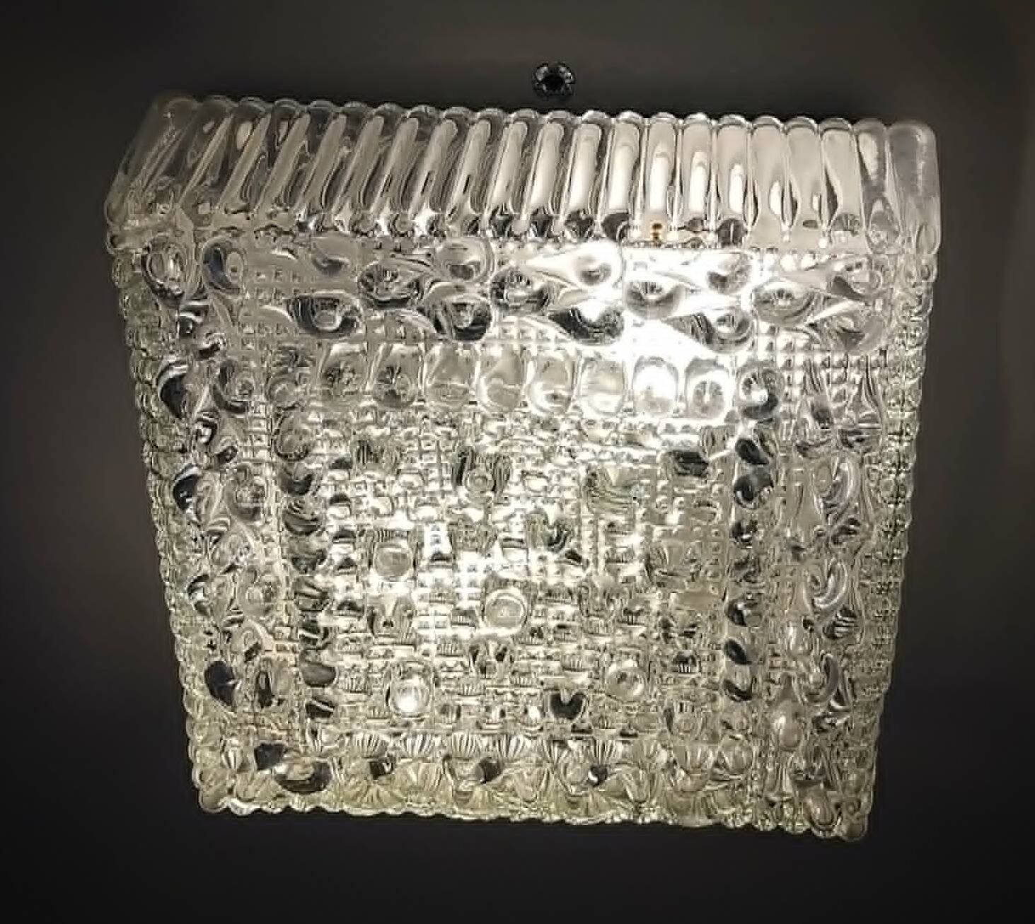 Square ceiling light made of moulded glass from the 1970s.