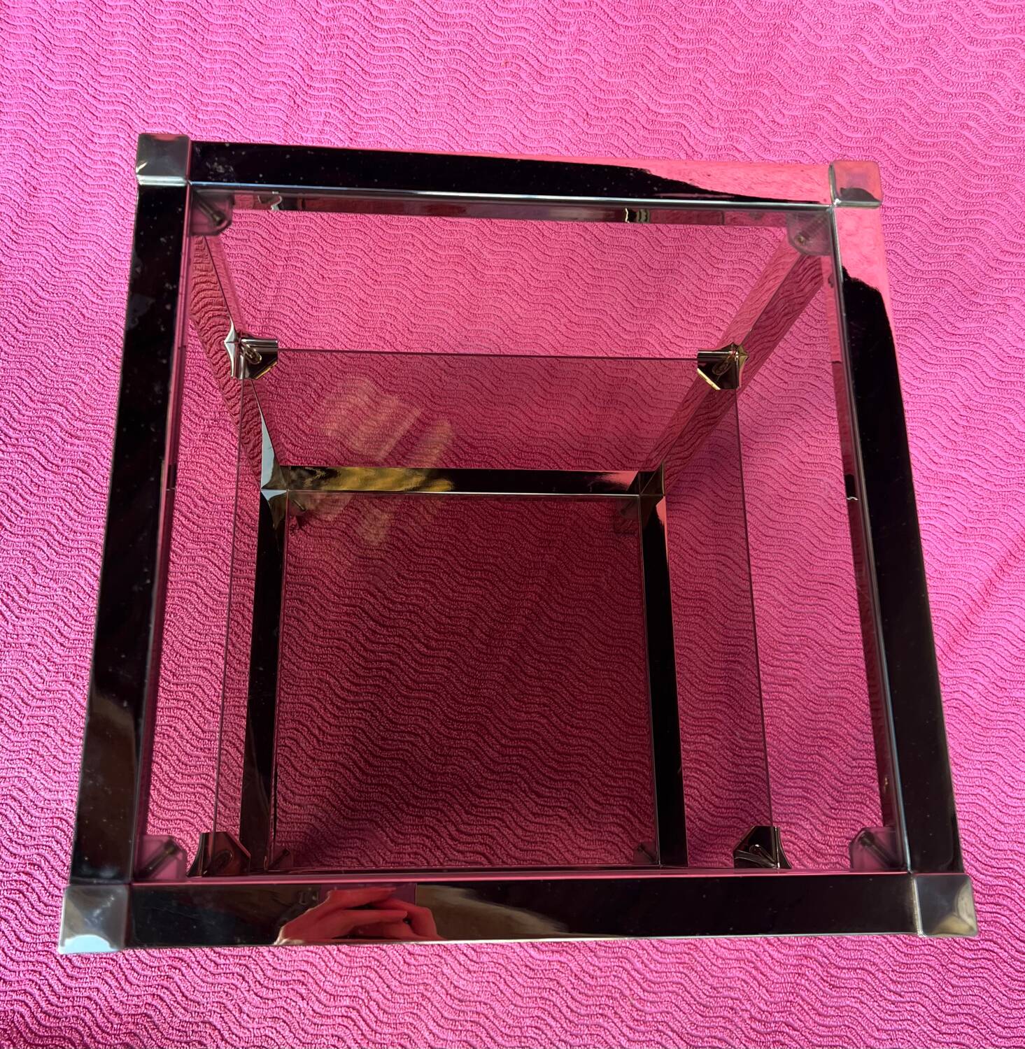 Vintage 1970 coffee table square gold bright square tube 3 platters