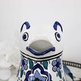 Vintage blue and green ceramic cat-shaped jug carafe