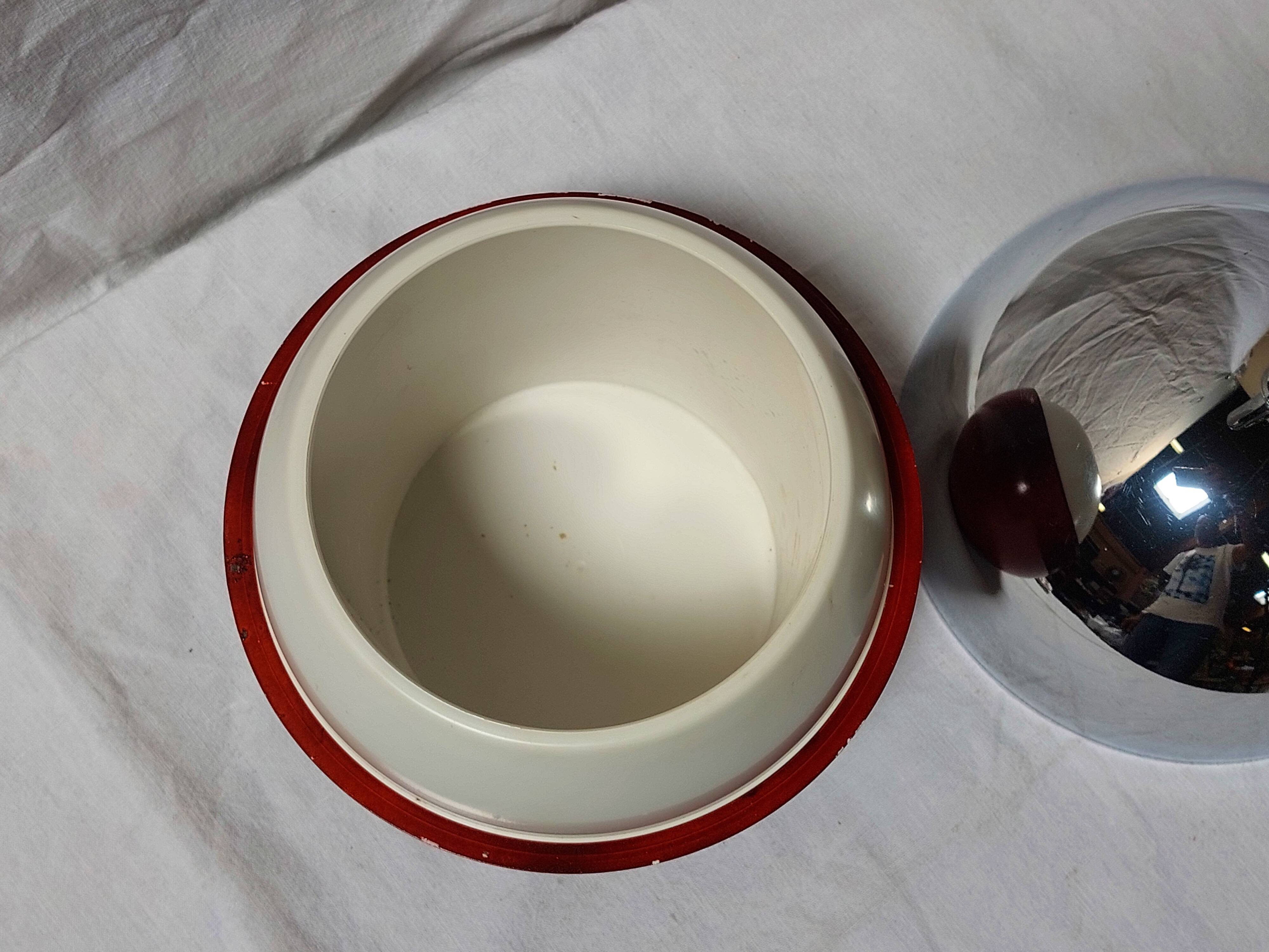 Ice bucket in the shape of an apple, chrome metal and red Bakelite, France, 70s