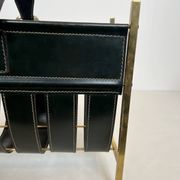 Black Leather Quilted Magazine Holder with Brass Loop Handle. Work