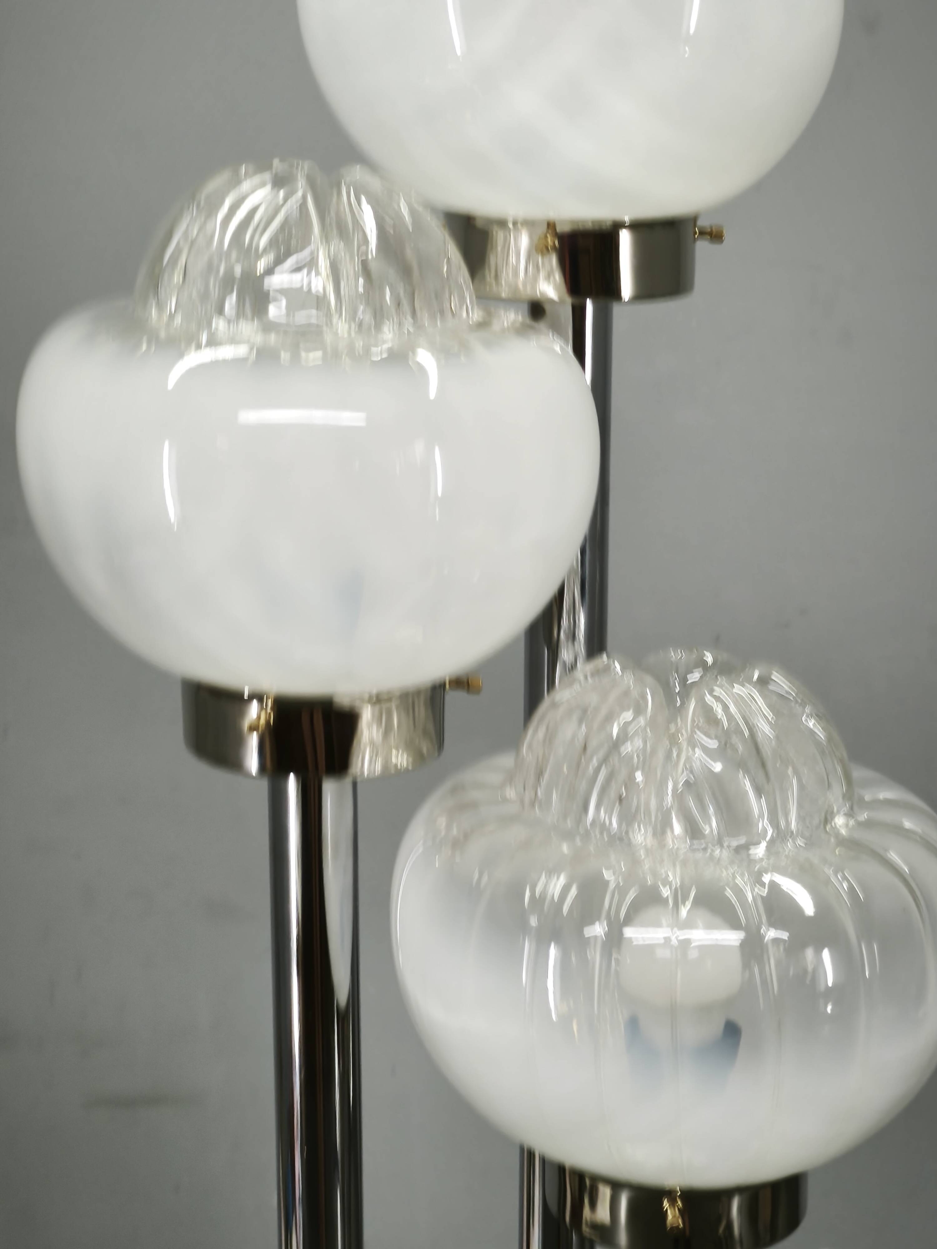 1970s Italian Murano Glass, Chrome and Marble Three-Light Floor Lamp