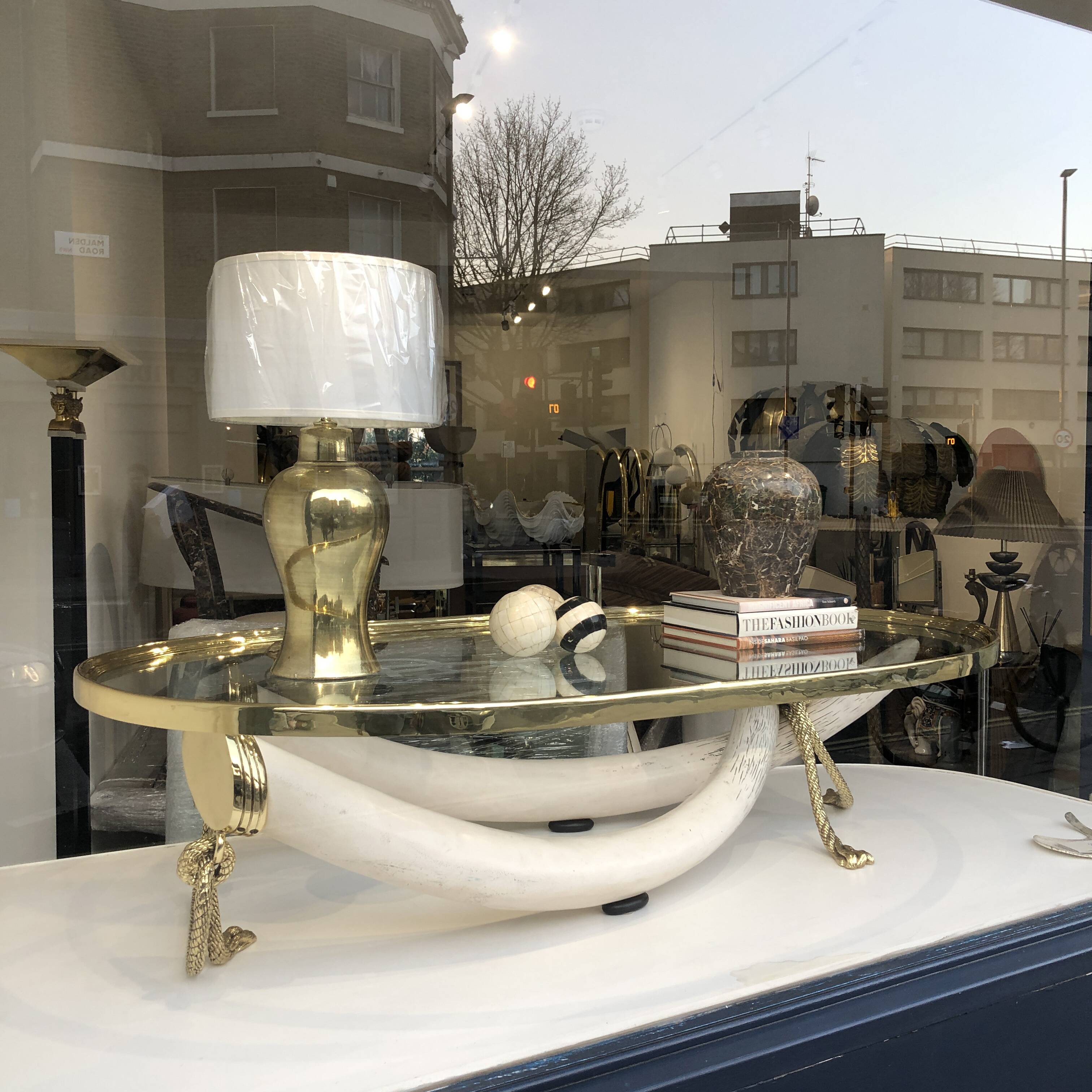 Italo Valenti Brass And Faux Elephant Tusks Coffee Table 1970s Glass Gold