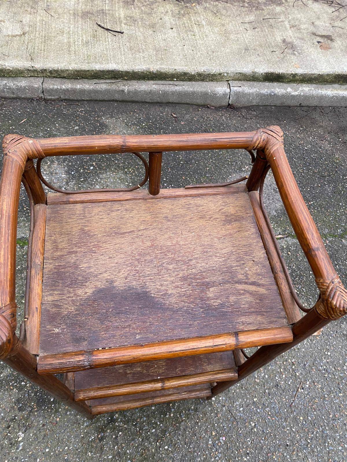 Vintage rattan and wicker shelf with 3 levels
