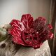 Woven ceramic basket with petals in oxblood slip / baroque style, eclectic