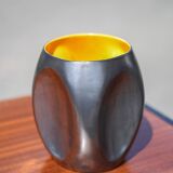 Vallauris modernist cubic vase enamelled black with orange interior, vintage vase, collection, decoration