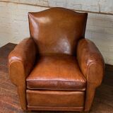 French leather club chair chapeau de gendarme in caramel c 1950
