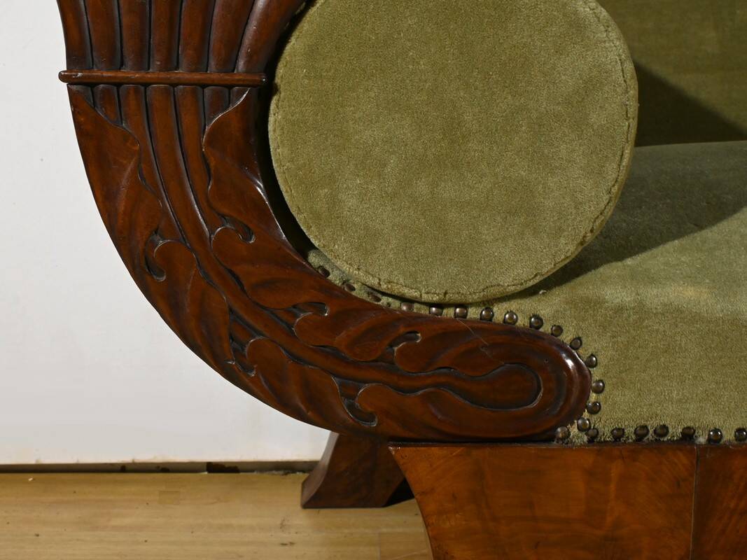 Mahogany Burl Sofa, Biedermeier Style – Late 19th Century