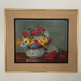 Oil on cardboard still life bouquet of flowers 20th century