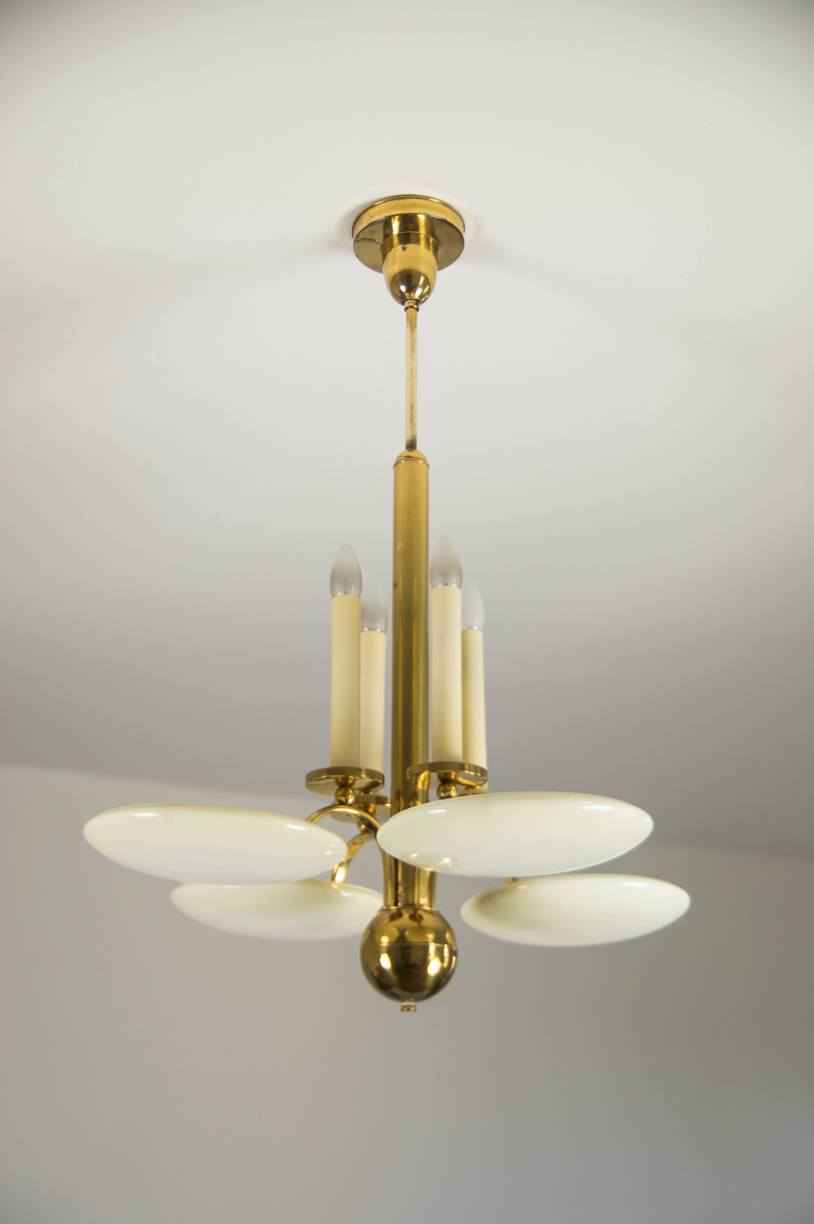 Art Deco Brass and Glass Chandelier, 1930s