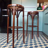 Pair of curved wooden cannese bar stools