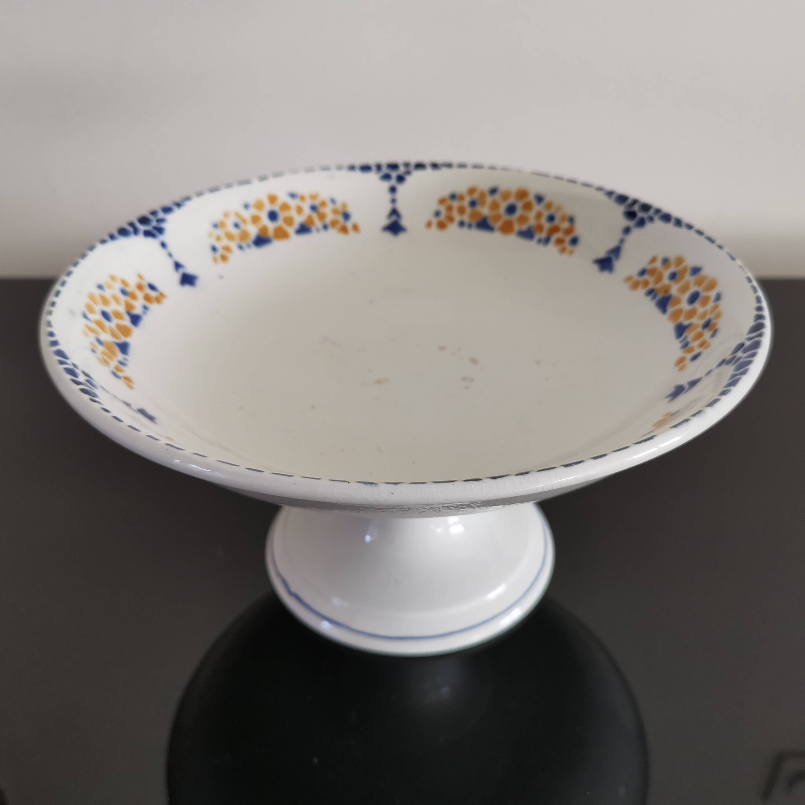 Old earthenware compote bowl L'Amandinoise St Amand France