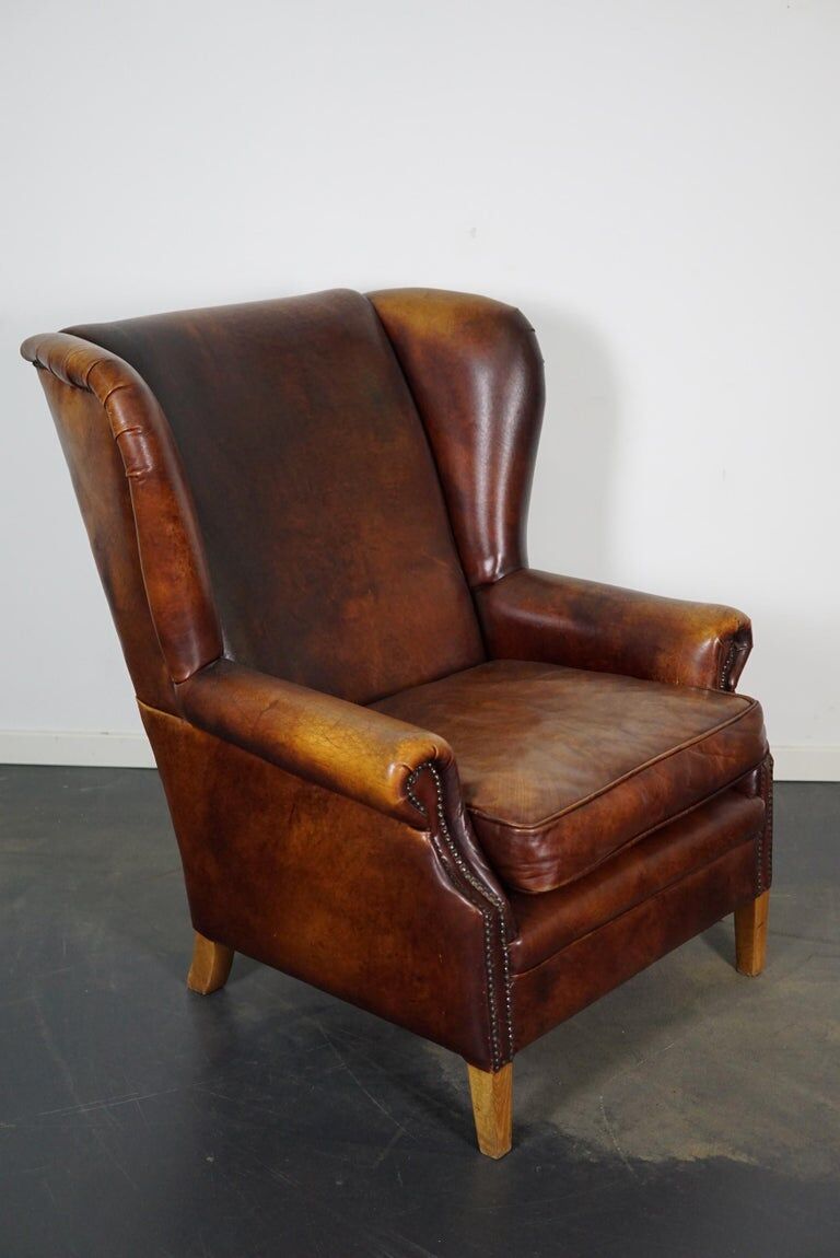 Vintage Dutch leather club armchair