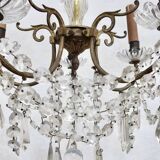 Bronze chandelier with crystal pendants circa 1950, 5 lights, H = 81 cm