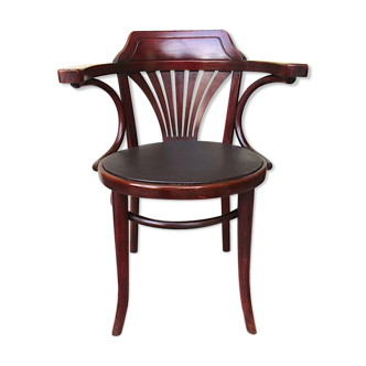 Fauteuil Thonet ancien 1900 1920 avec  assise cuir de synthèse