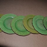 Series of 6 plates in earthenware with green glaze, Provence, France, end of the XIX th century