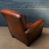 French, leather club chair, havana lounge model circa 1950's