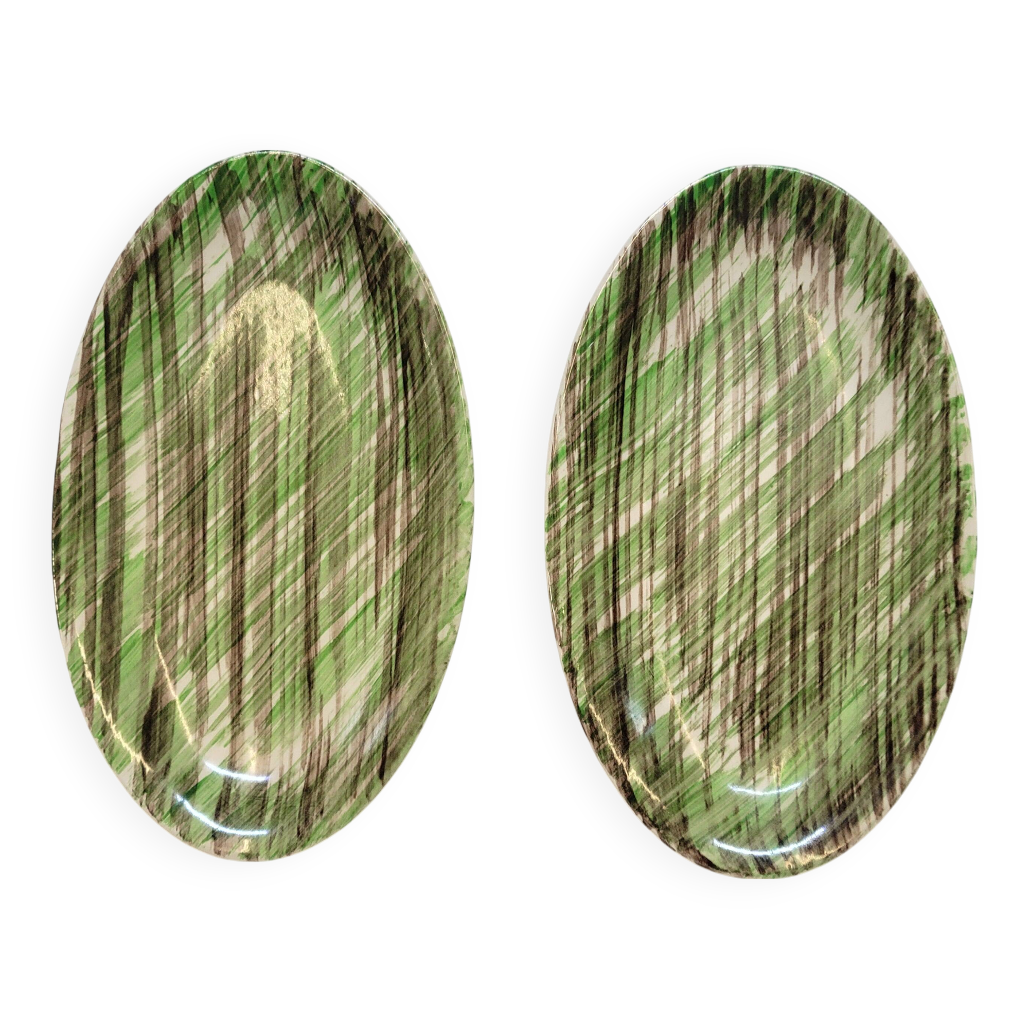 2 Oval Plates Dishes Saint Clément France Vintage Hand Painted