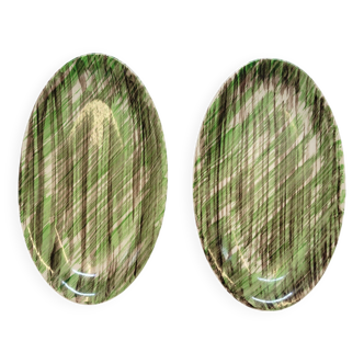 2 Oval Plates Dishes Saint Clément France Vintage Hand Painted